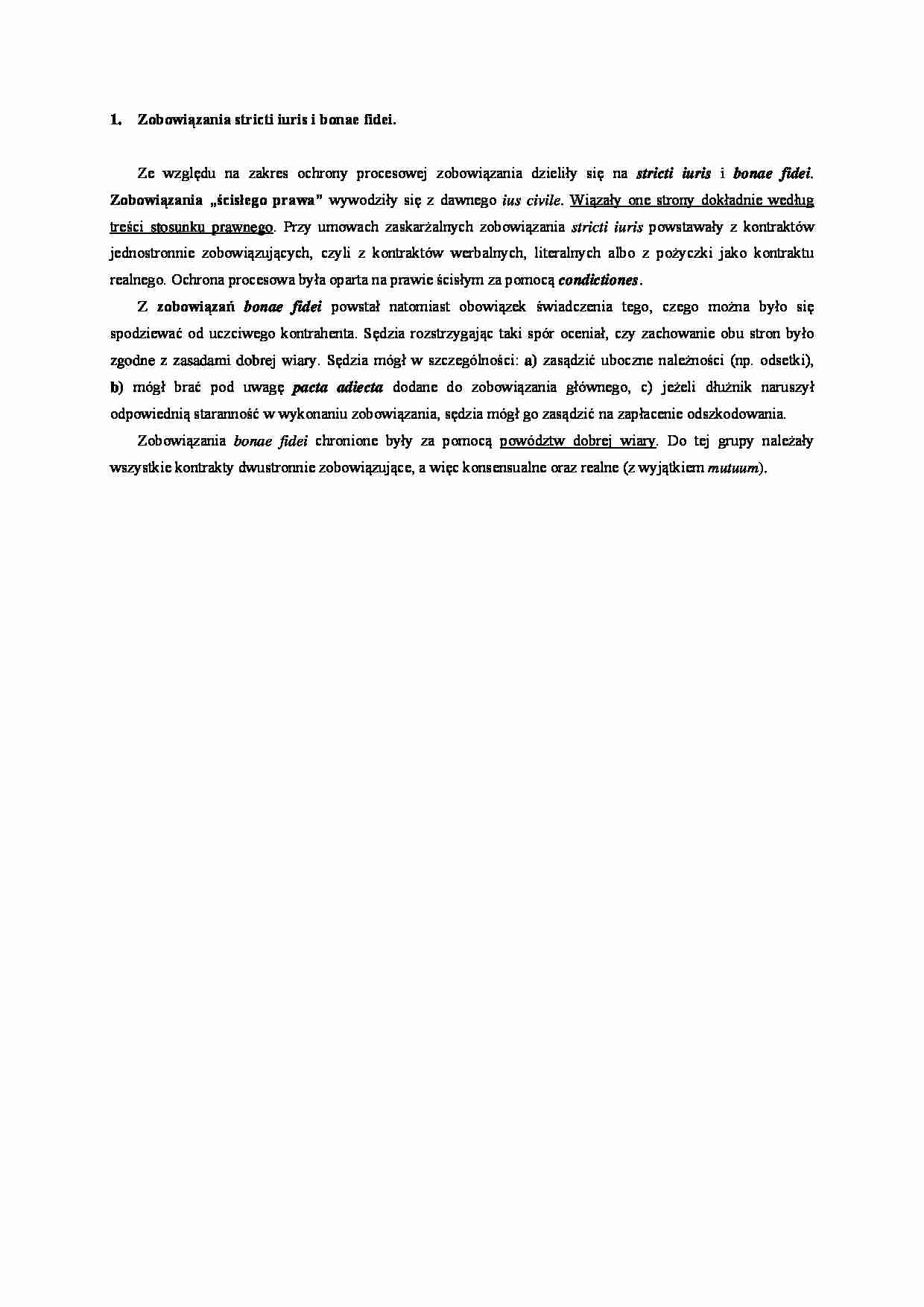 Zobowiązanie stricti iuris i bonae fidei- opracowanie - strona 1