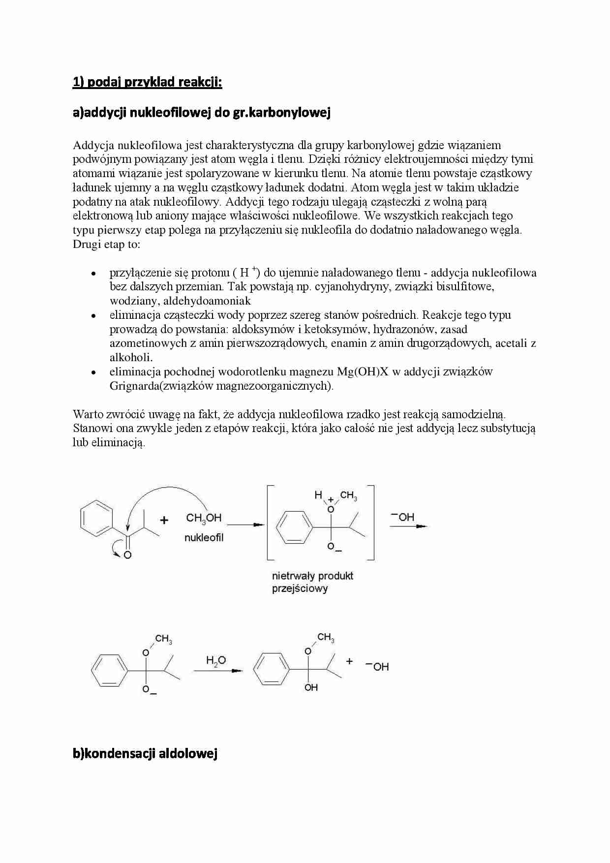 Chemia organiczna - egzamin - addycja nukleofilowa - strona 1