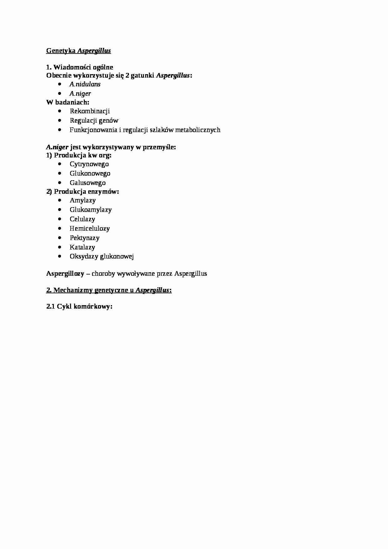  Genetyka Aspergillus - omówienie - strona 1