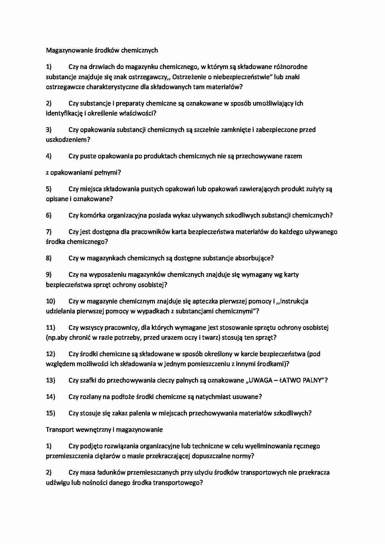  Magazynowanie środków chemicznych i transport wewnętrzny-pytania - strona 1