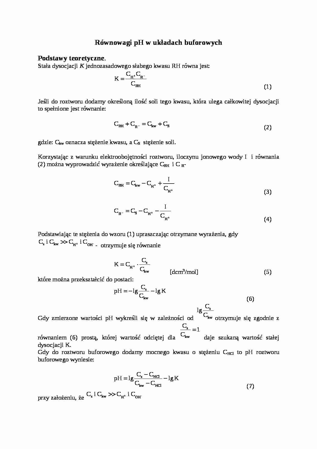 Równowagi pH w układach buforowych - wykład - strona 1