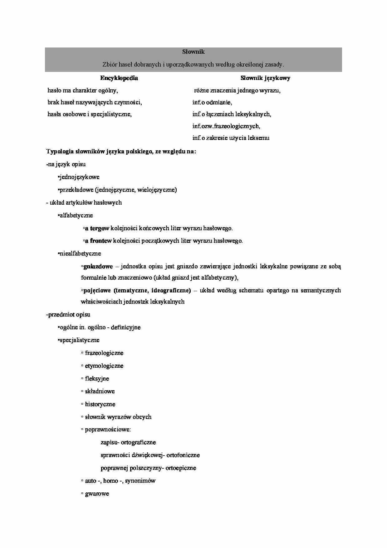 Słownik i metody jego opracowania - wykład - strona 1
