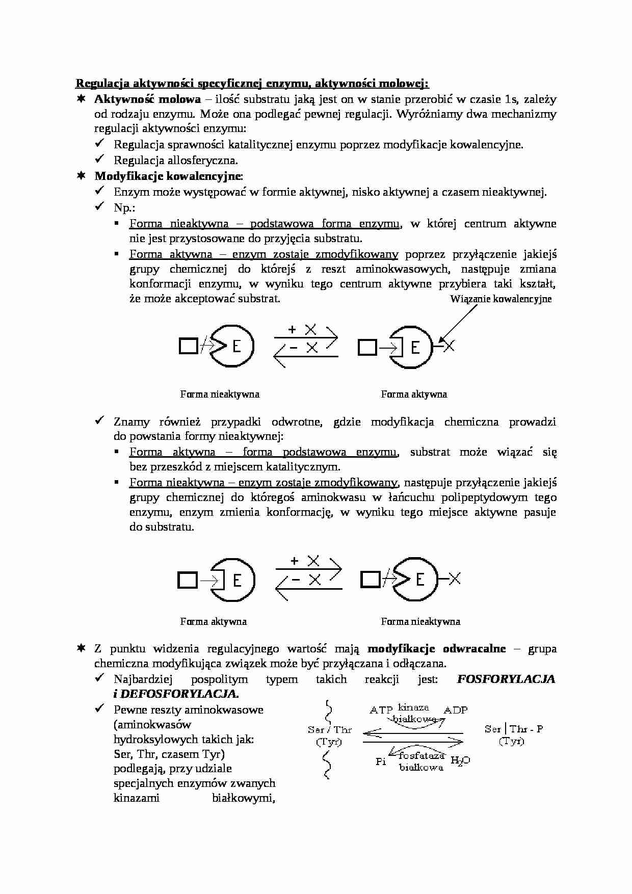 Regulacja aktywności specyficznej enzymu-opracowanie - strona 1