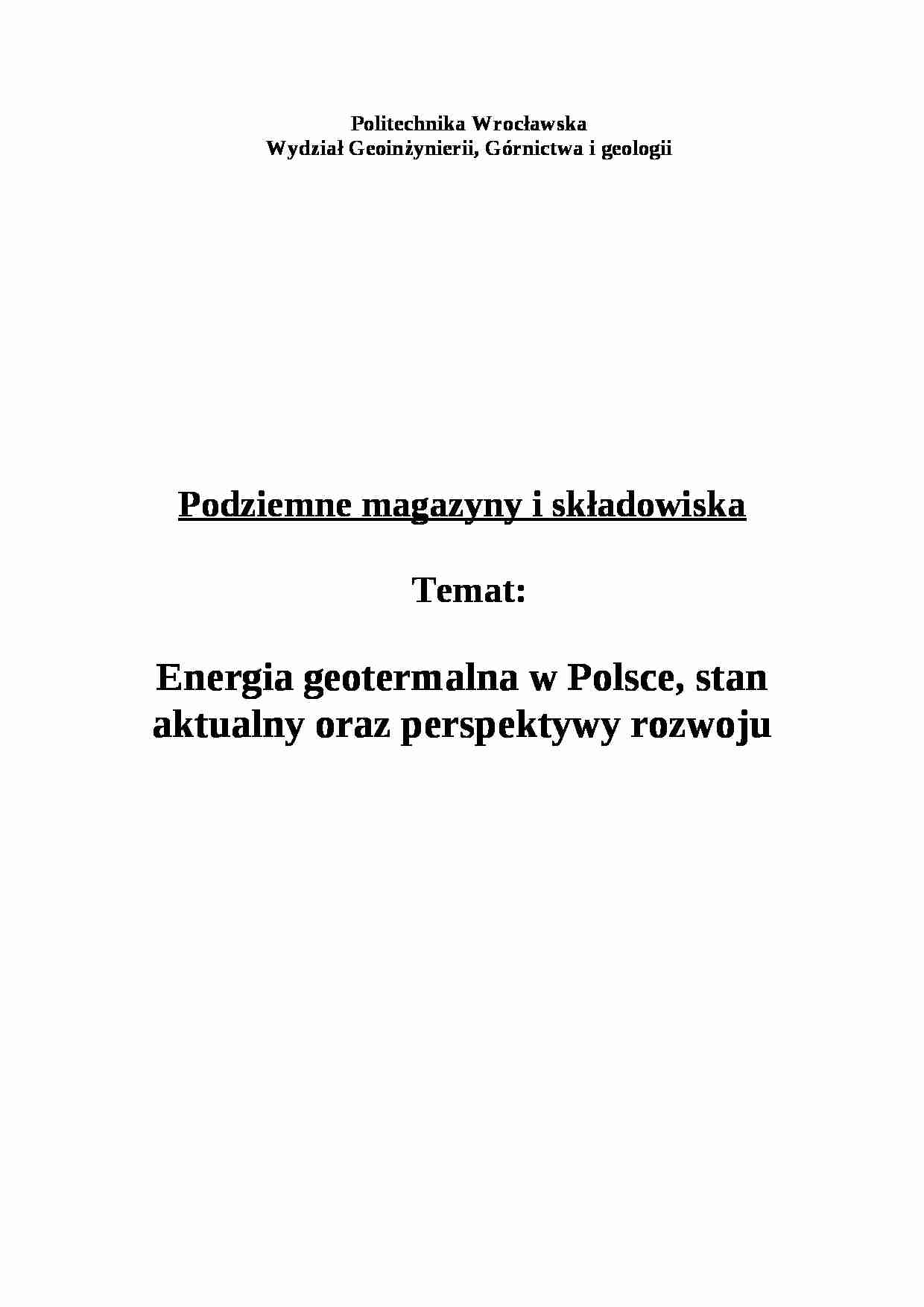 Energia geotermalna w Polsce - wykład - strona 1