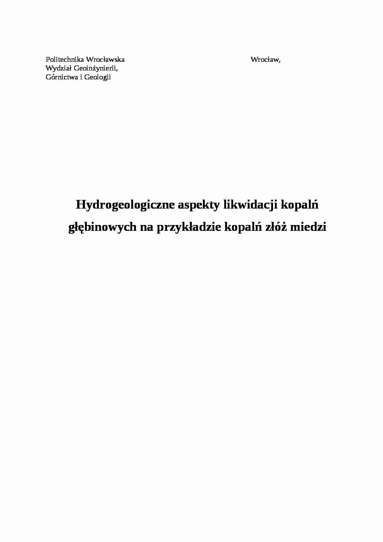 Hydrogeologiczne aspekty likwidacji kopalń głębinowych - strona 1