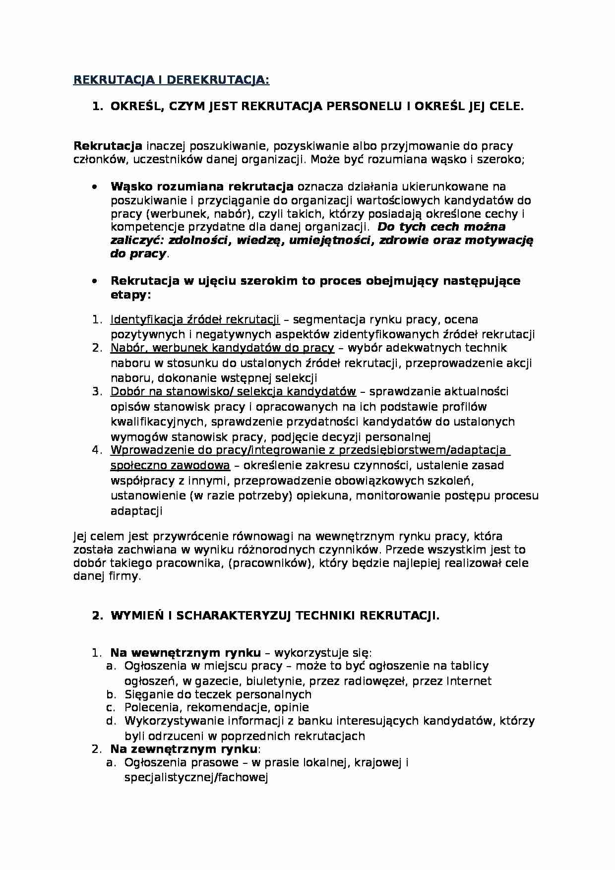 Zarządzanie zasobami ludzkimi - rekrutacja, derekrutacja, ocenianie i wynagradznie. wykłady dr Piechnik - Kurdziel - strona 1