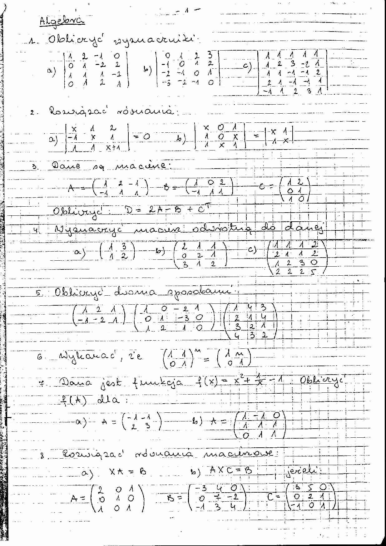 zadania z algebry, materiał z ćwiczeń - strona 1