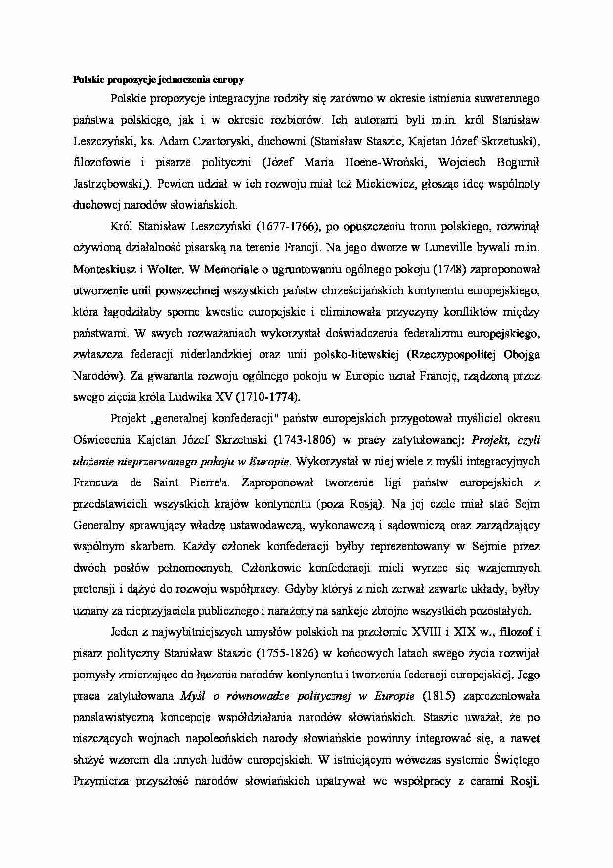 Polskie propozycje zjednoczenia Europy - wykład - strona 1