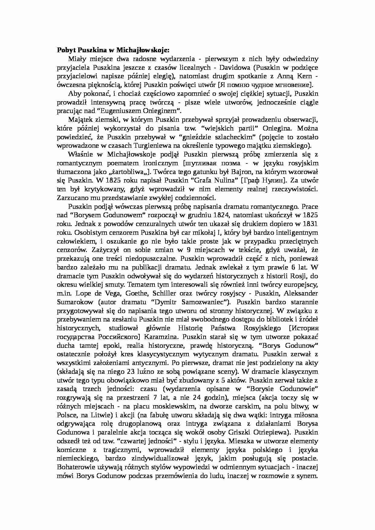 WYKŁAD Puszkin w Michajłowskoje (zesłanie) i w Moskwie - strona 1