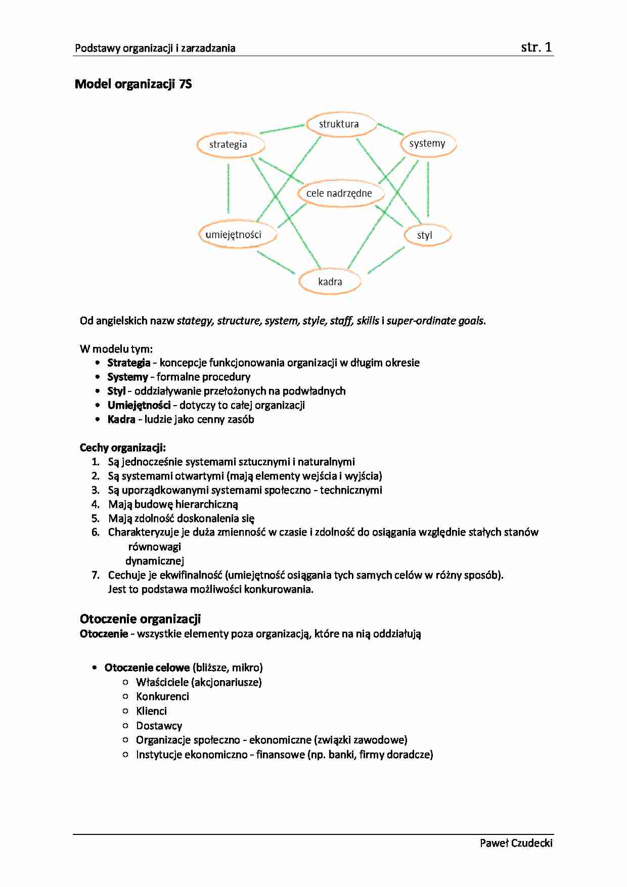 Podstawy organizacji i zarządzania -  Model 7s otoczenie organizacji WYKŁAD - strona 1