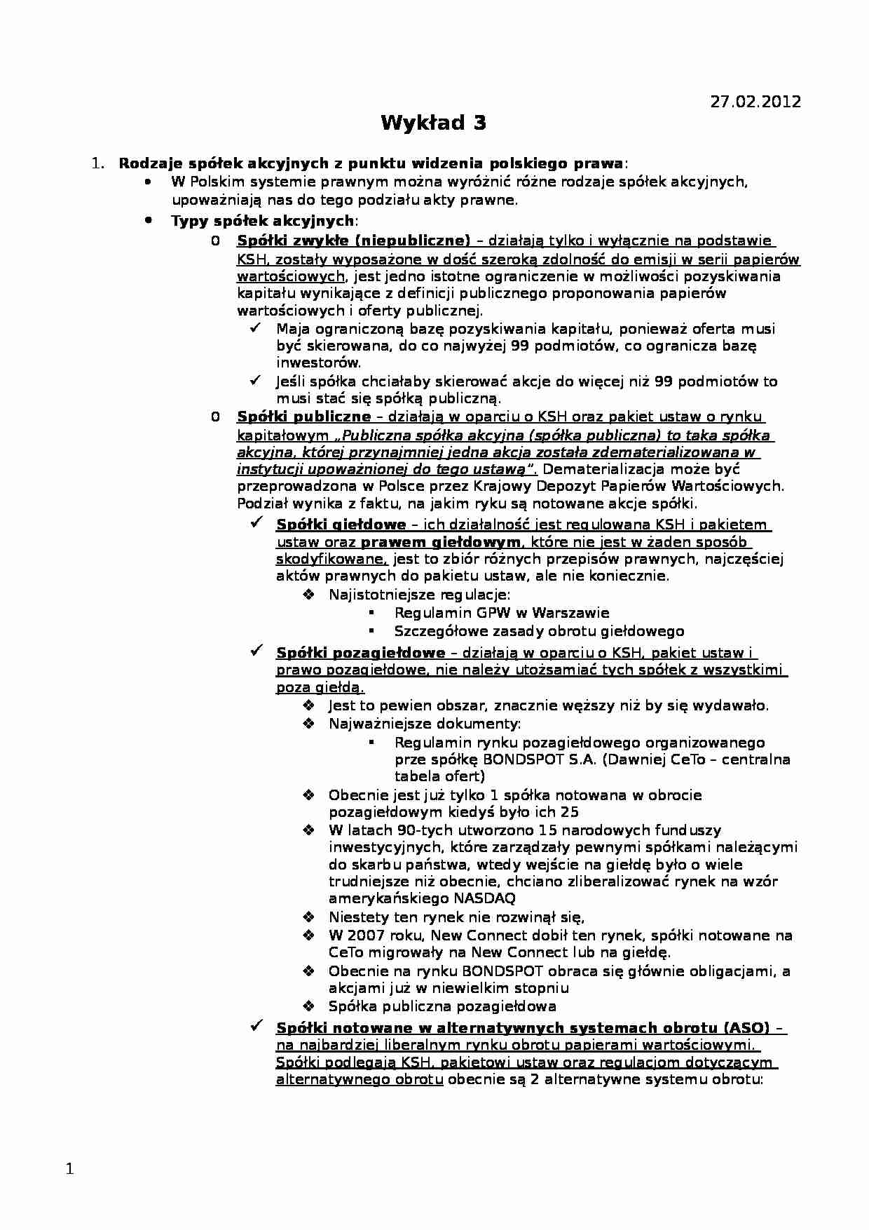 Organizacja obrotu papierami wartościowymi w Polsce - wykład - strona 1
