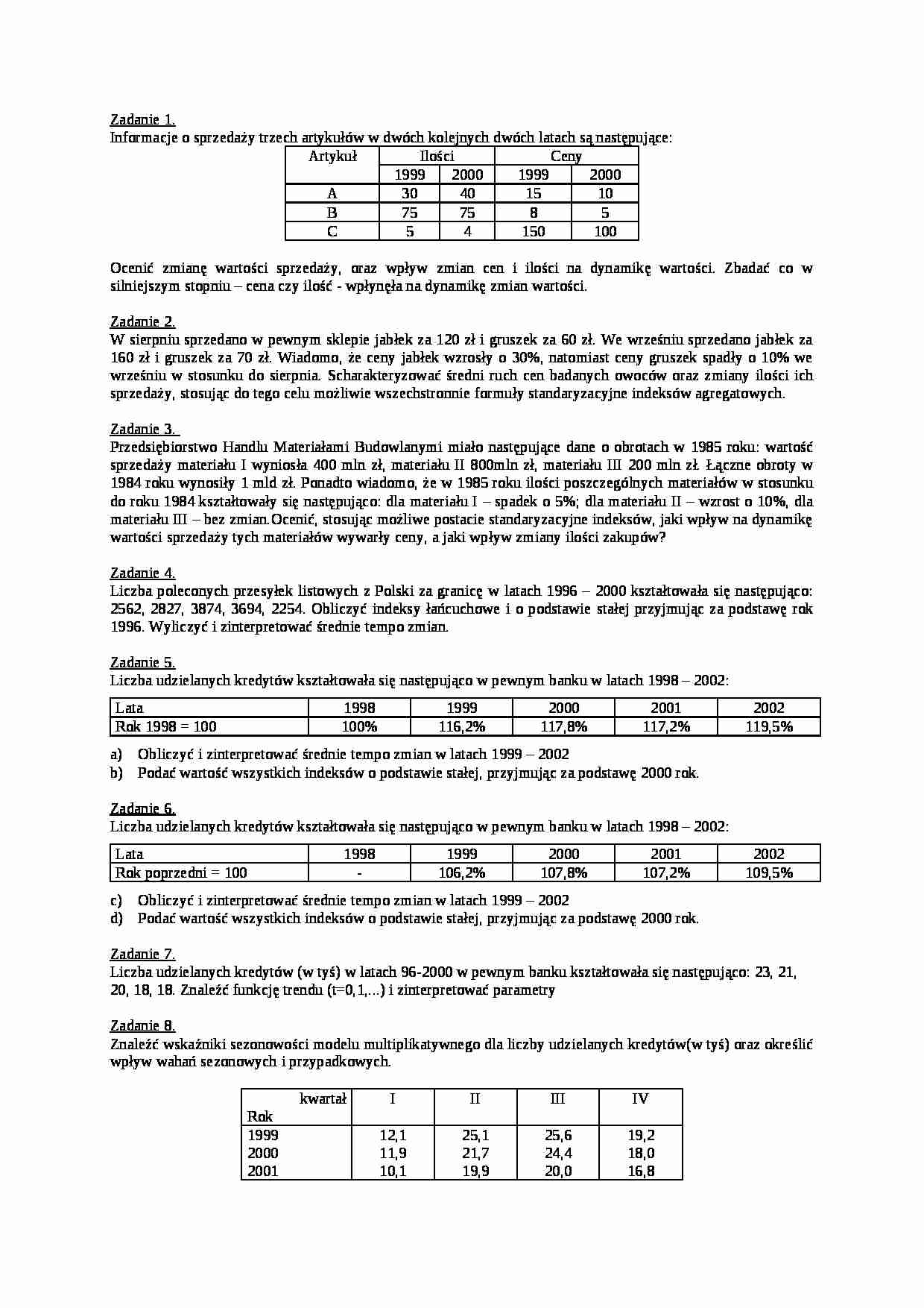 Zadania na egzamin - statystyka opisowa 3 - strona 1