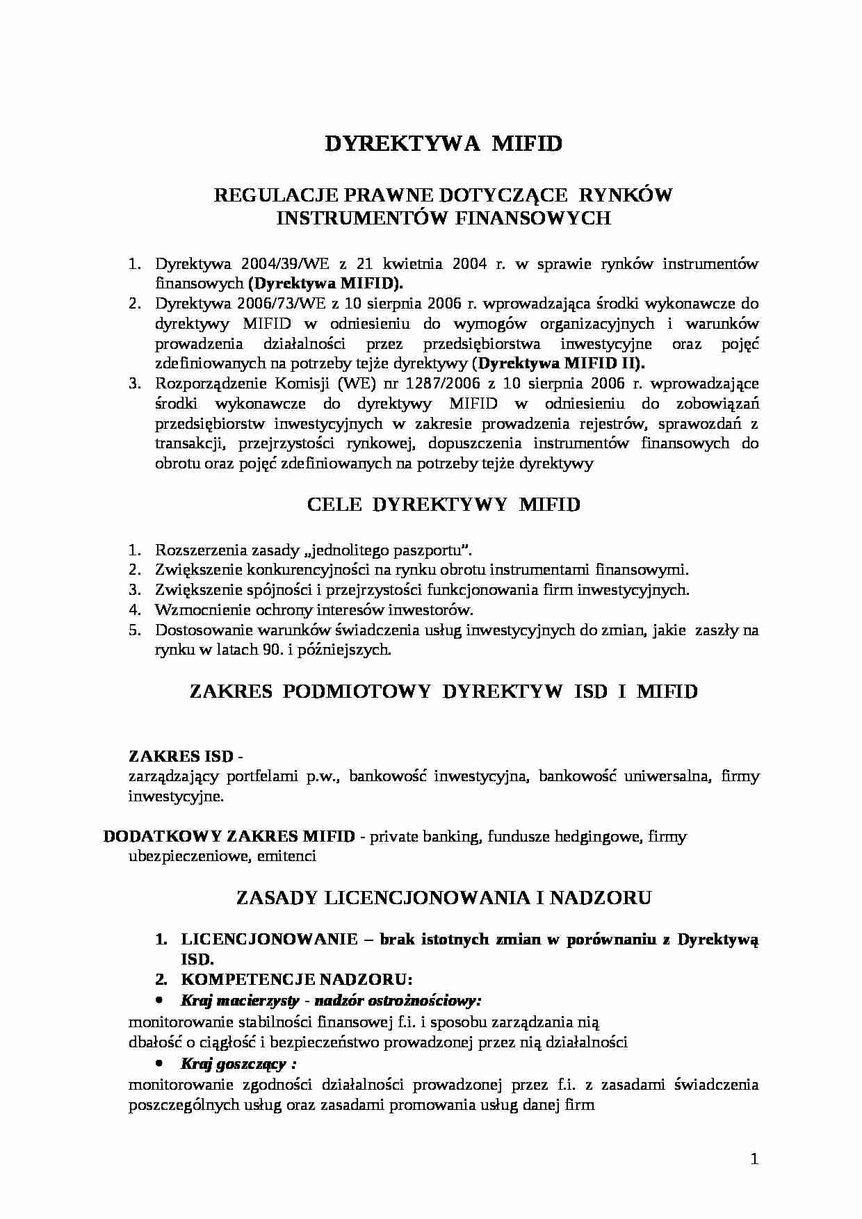 Dyrektywa MIFID - wykład - strona 1