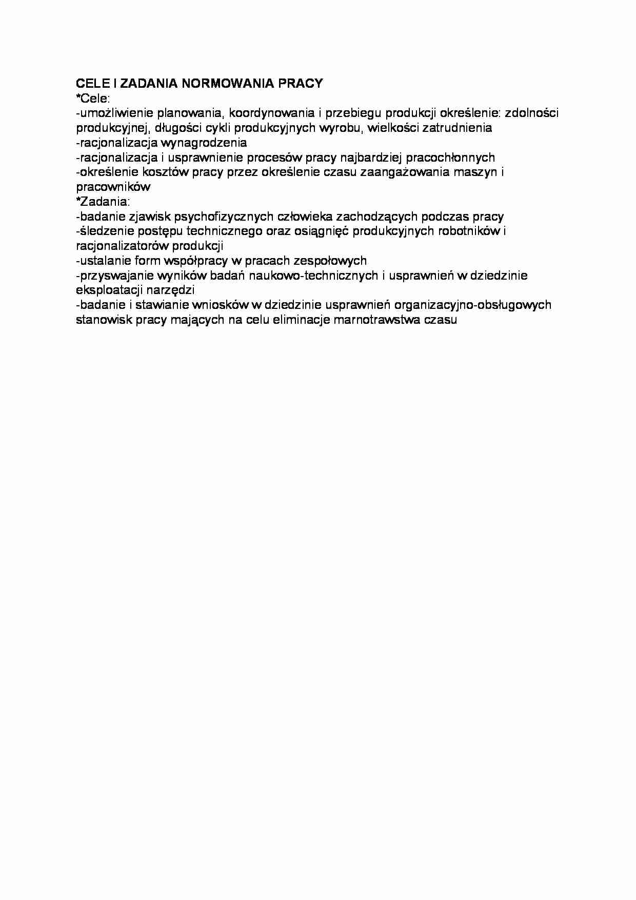 Cele i zadania normowania pracy - strona 1