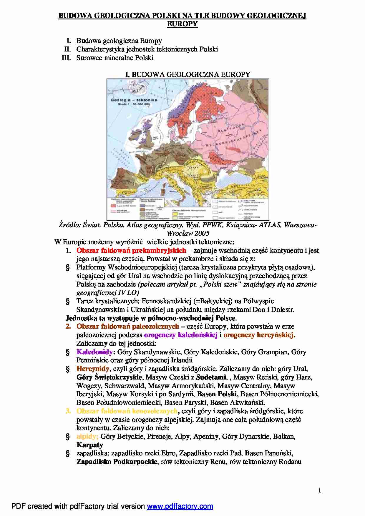 Budowa geologiczna Polski na tle budowy geologicznej Europy - wykład - strona 1