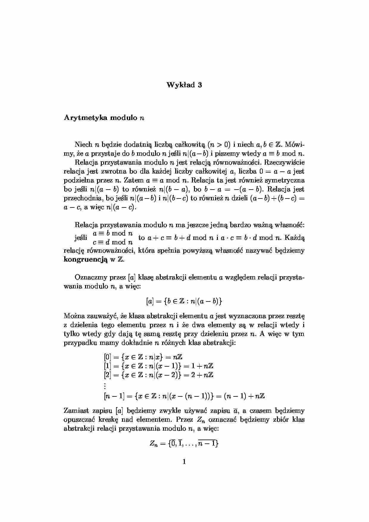 arytmetyka modulo n - omówienie - strona 1