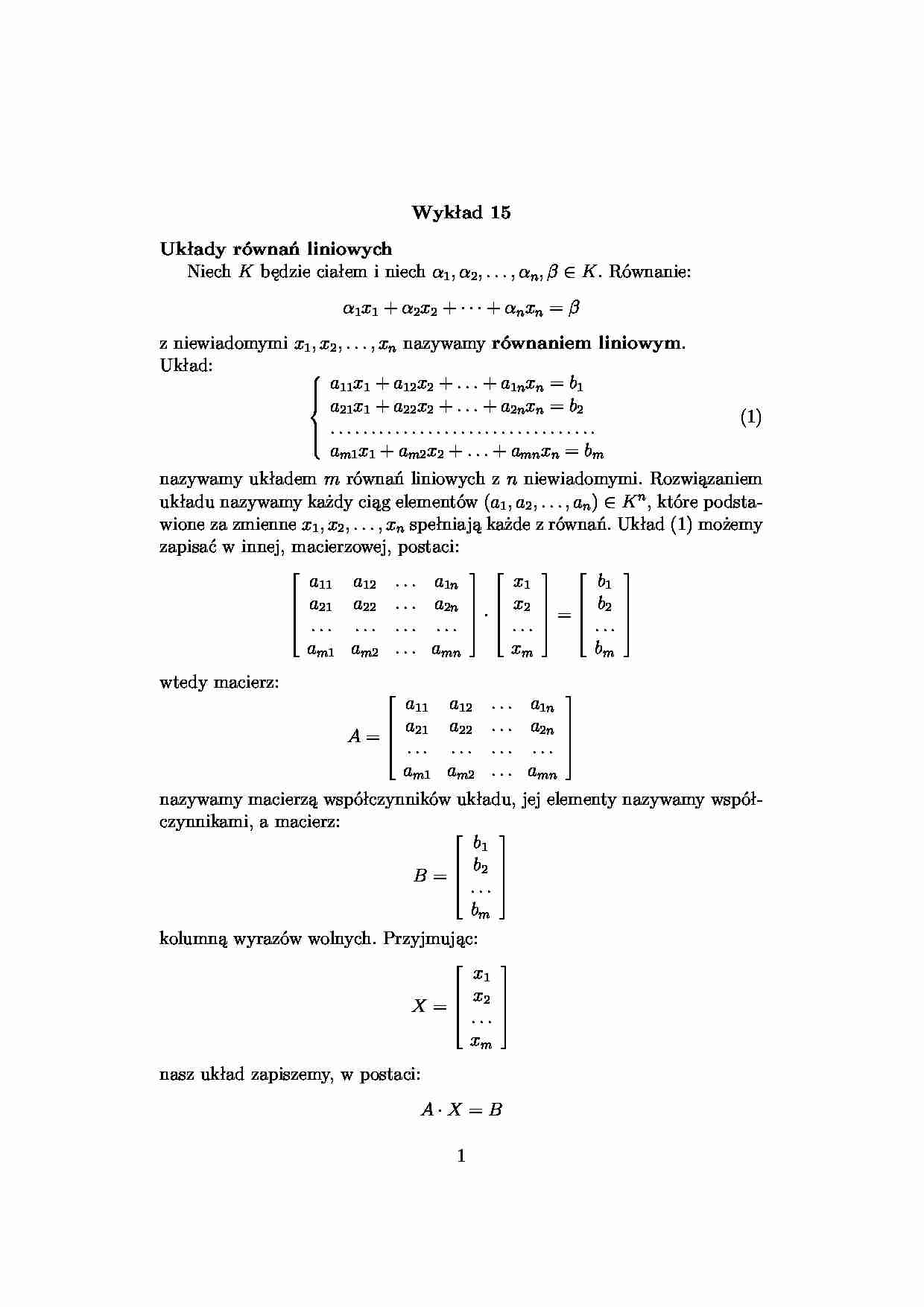 układy równań liniowych - omówienie - strona 1