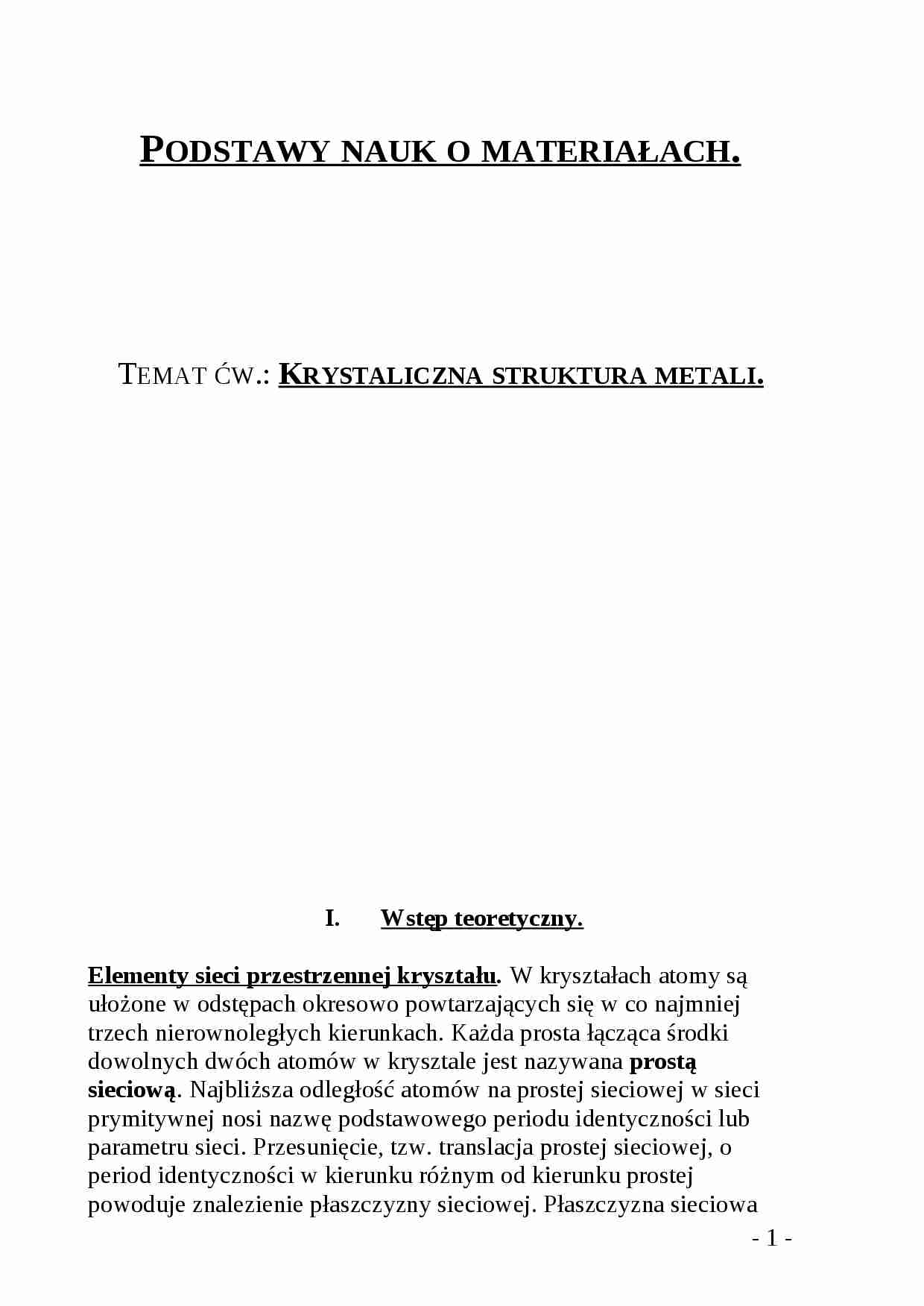 Krystaliczna skruktura metali - omówienie - strona 1