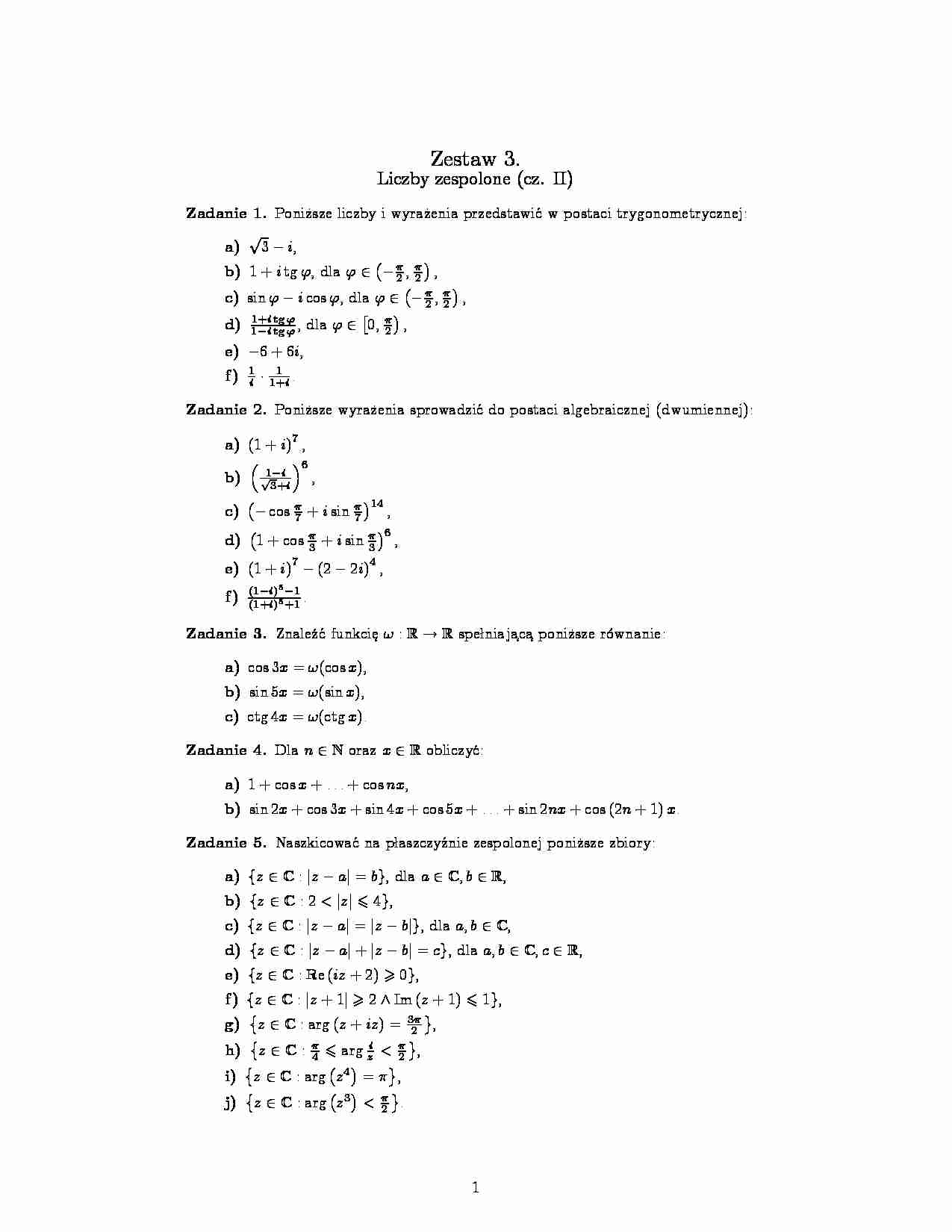 Zestaw zadań  - Funkcje trygonometryczne - strona 1