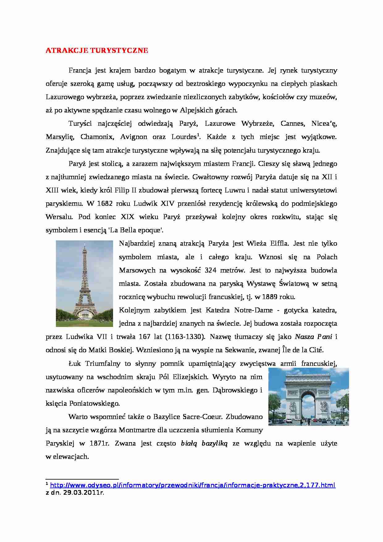 Analiza rynku turystycznego Francji - strona 1