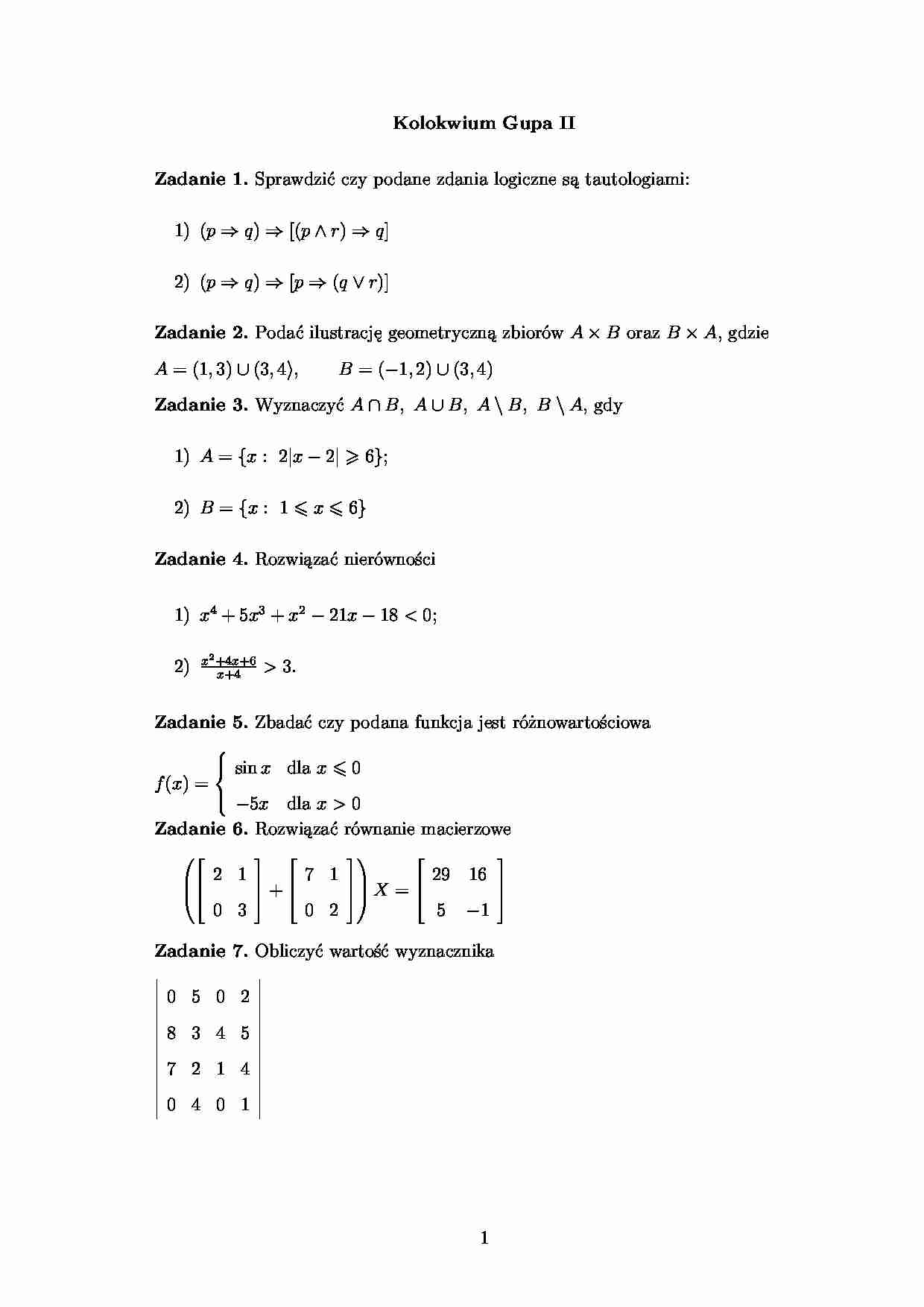 matematyka- zadania na kolokwium - strona 1