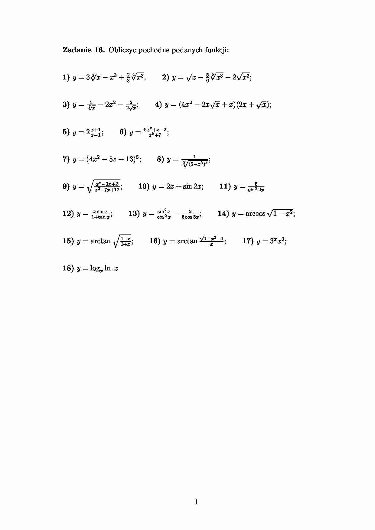 matematyka  pochodne - zadania - strona 1
