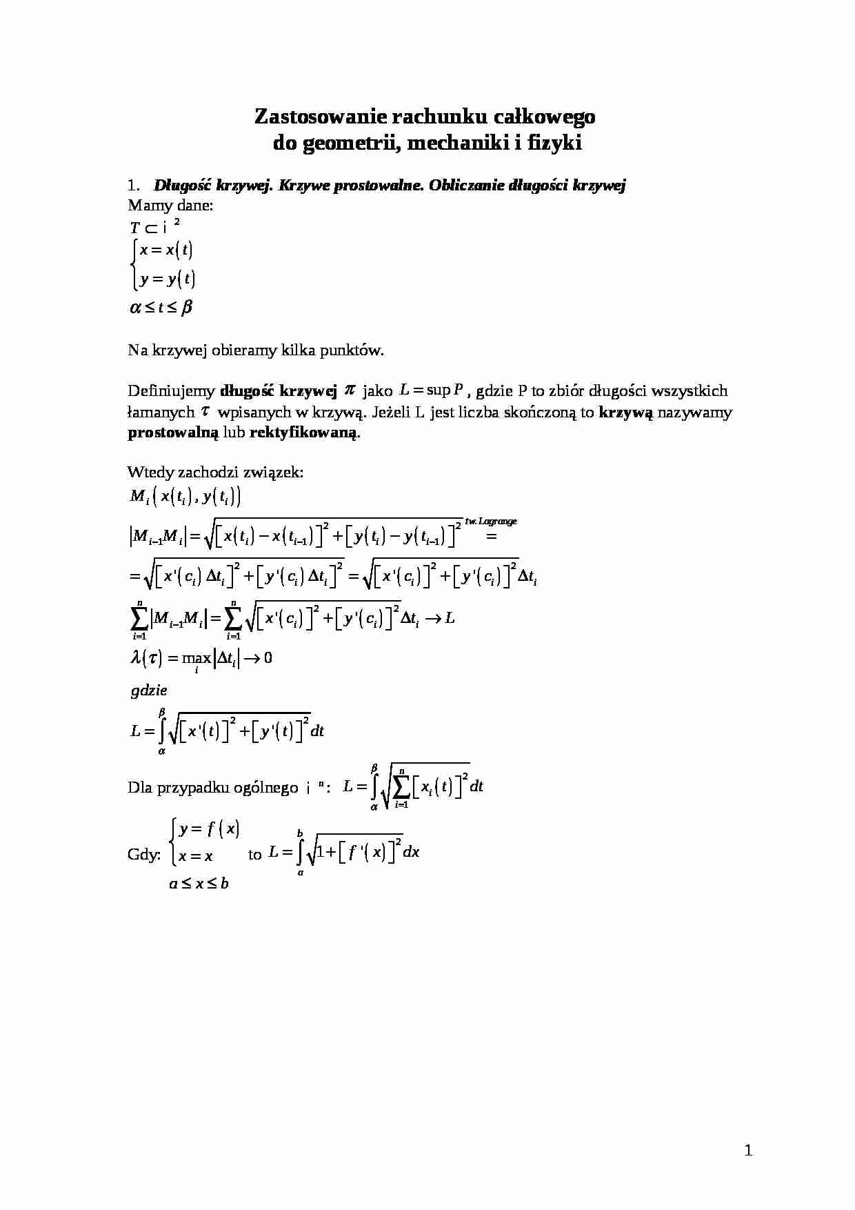 Zastosowanie rachunku całkowego do geometrii, mechaniki i fizyki - strona 1
