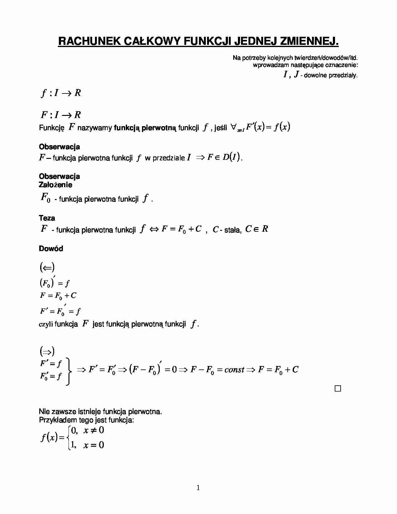 rachunek całkowy funkcji jednej zmiennej - strona 1