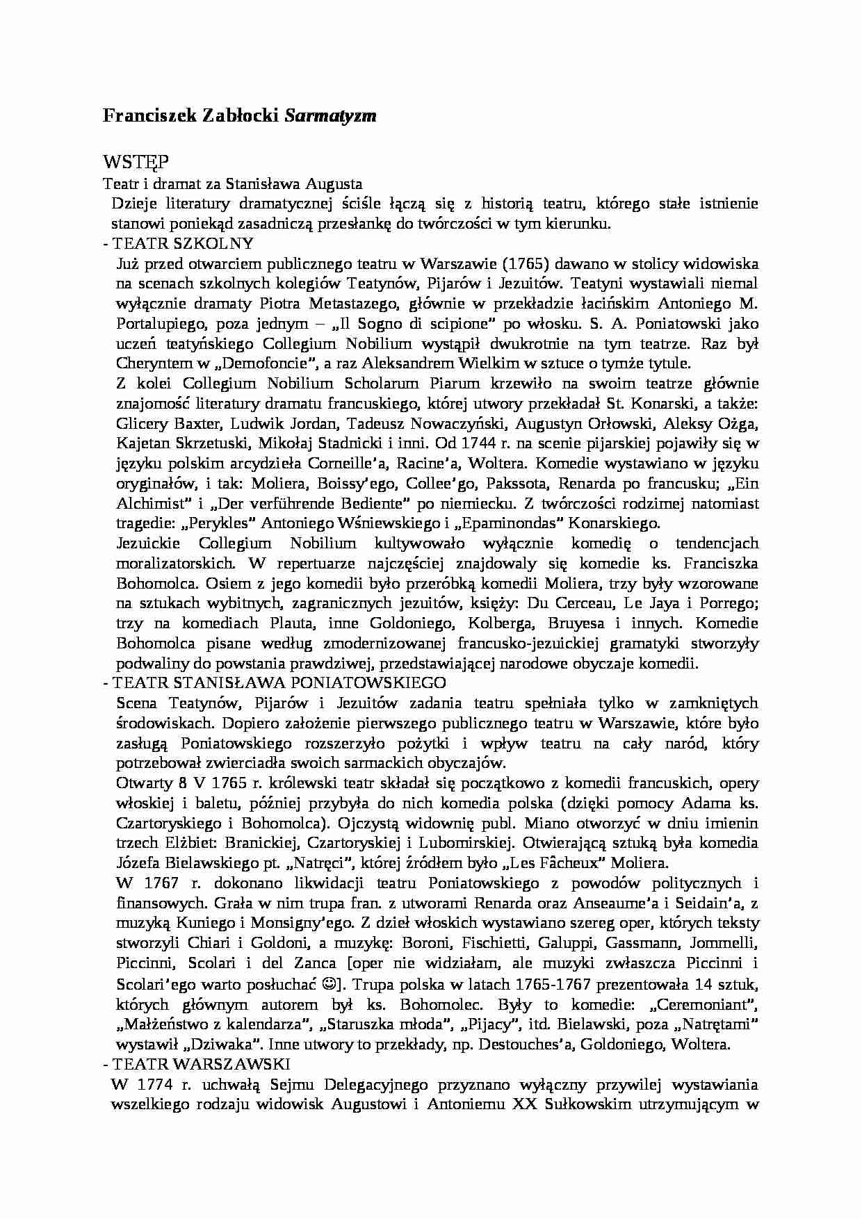 Franciszek Zabłocki - Sarmatyzm - strona 1