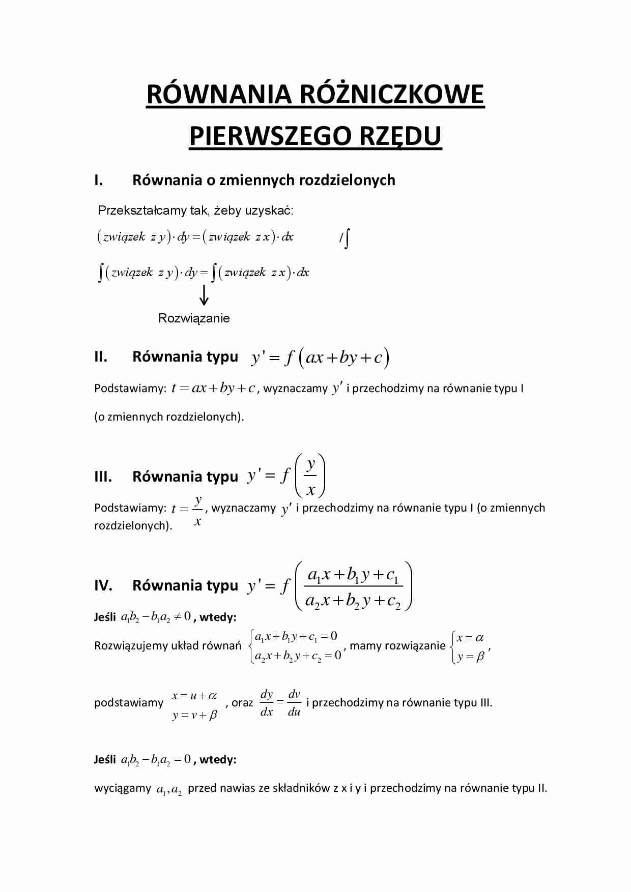 Równania różniczkowe I rzędu - strona 1