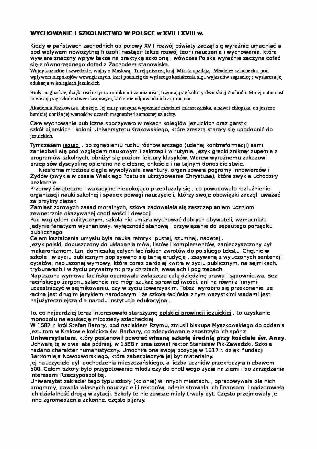 Wychowanie i szkolnictwo w Polsce w XVIII i XIX  - strona 1