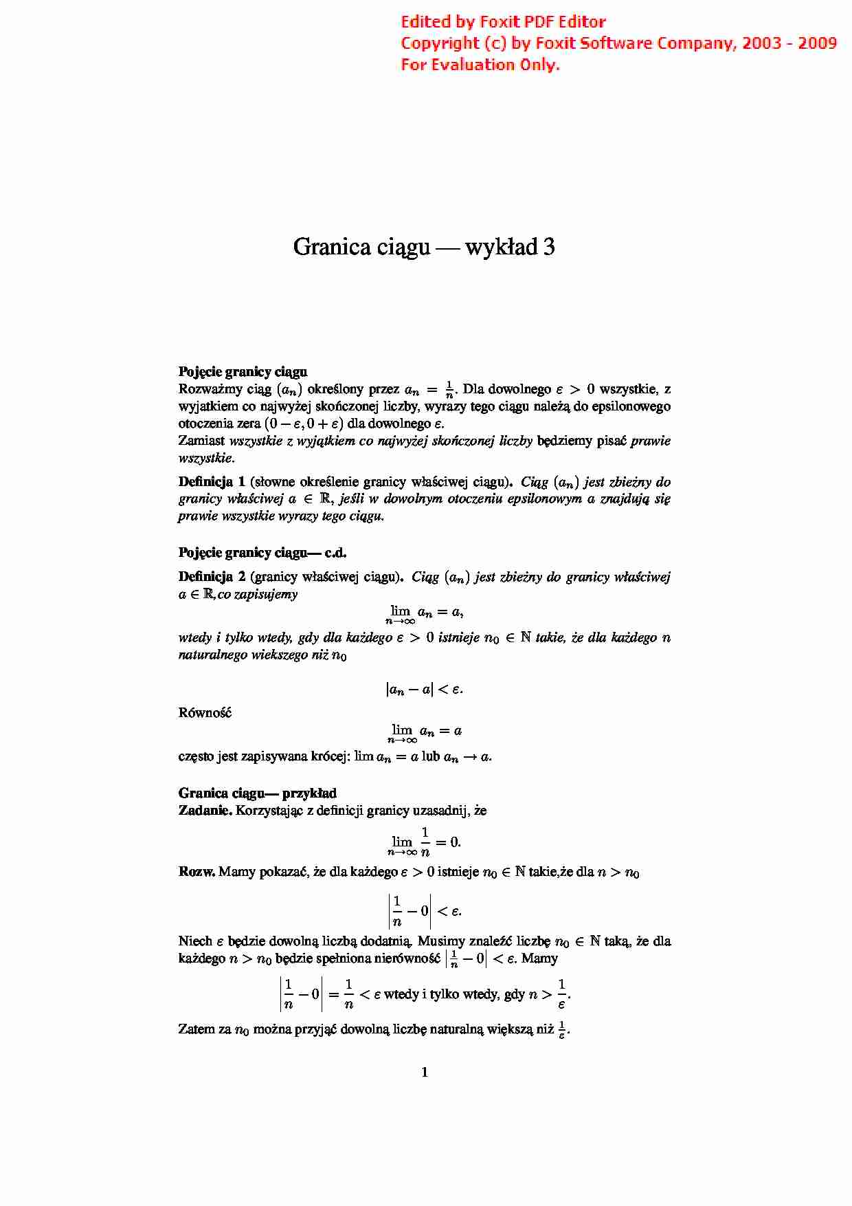 Matematyka - wykład 3: granica ciągu - strona 1