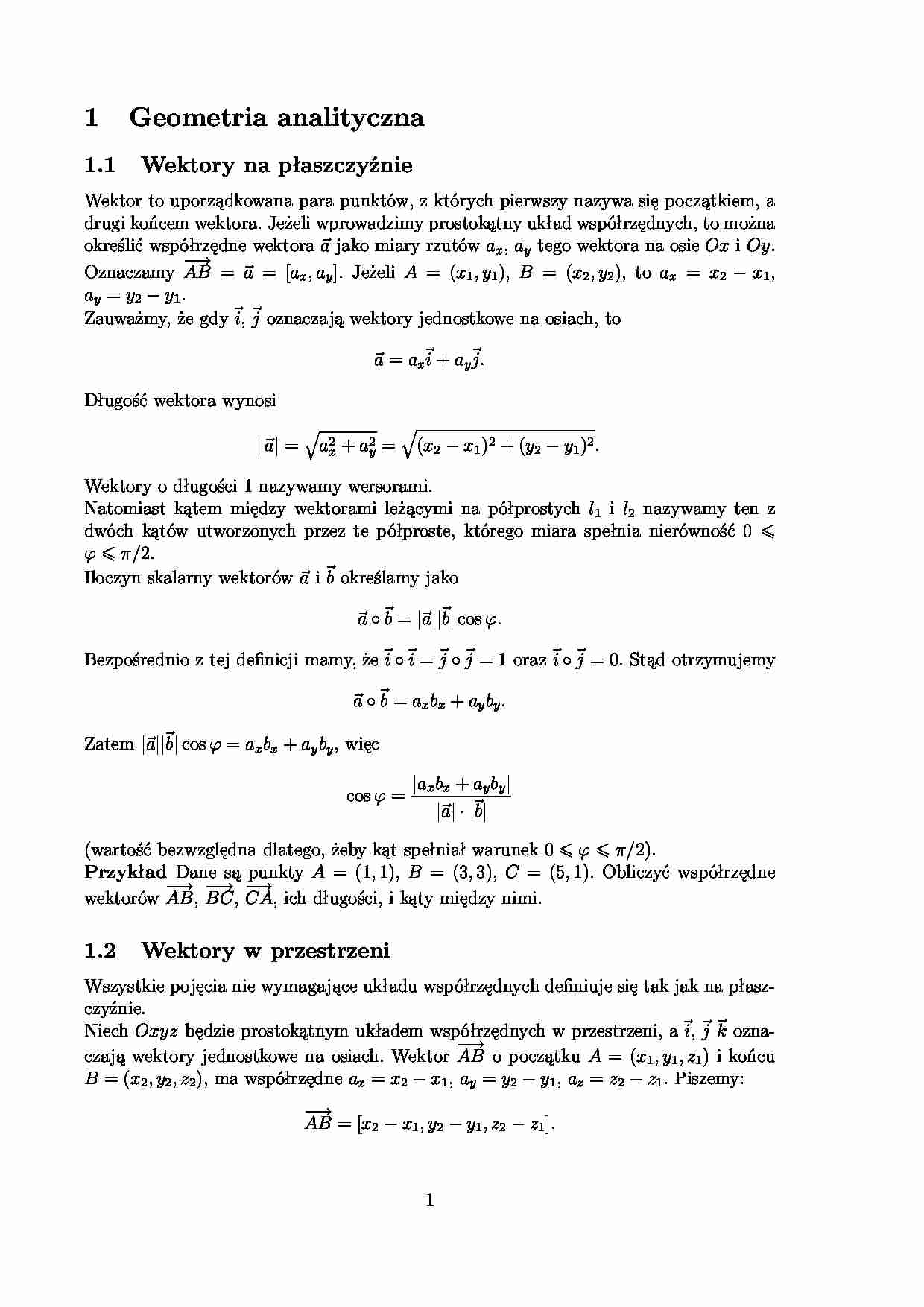 Geometria analityczna - wykład - strona 1