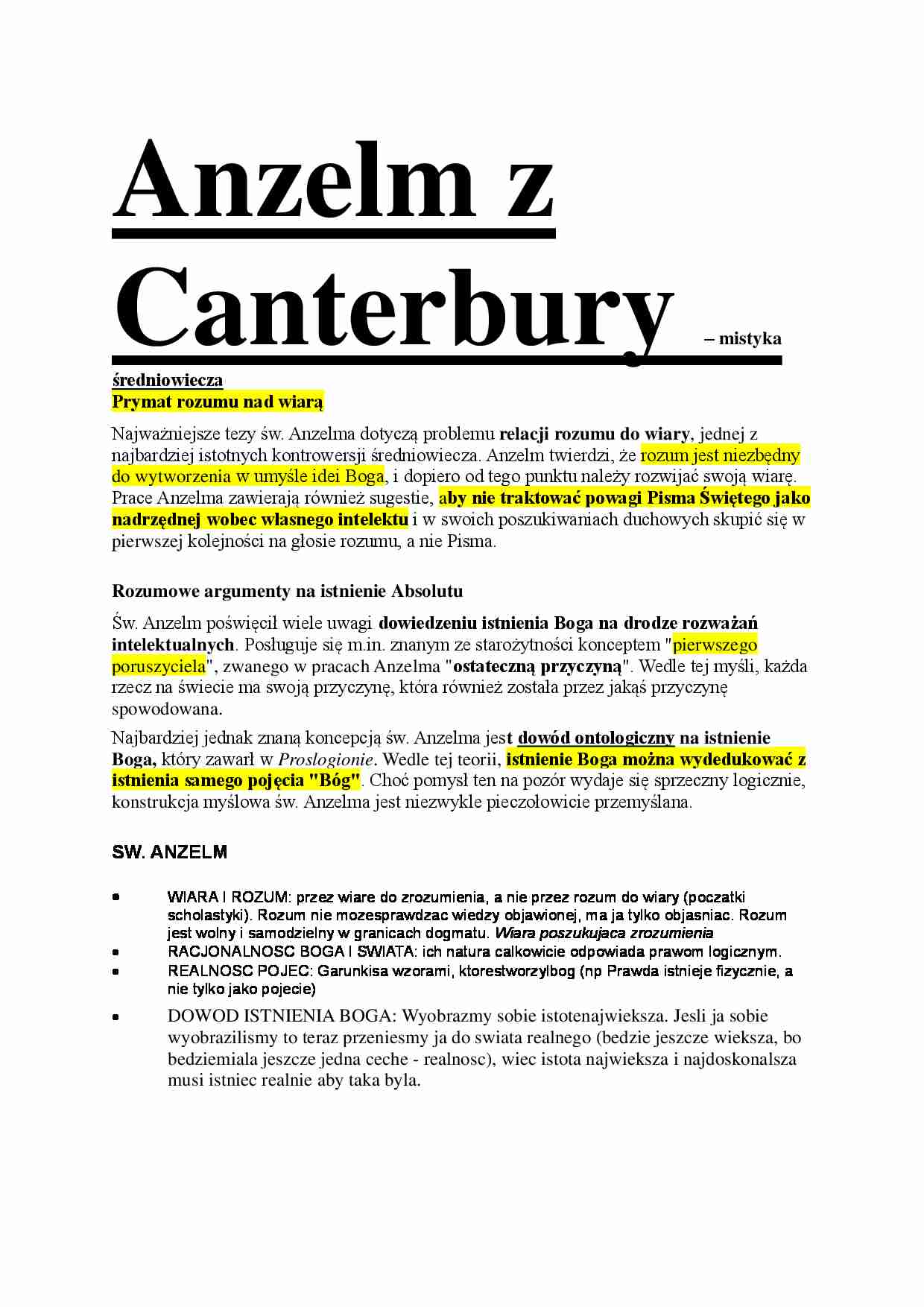 Anzelm z Canterbury - mistyka średniowiecza - strona 1