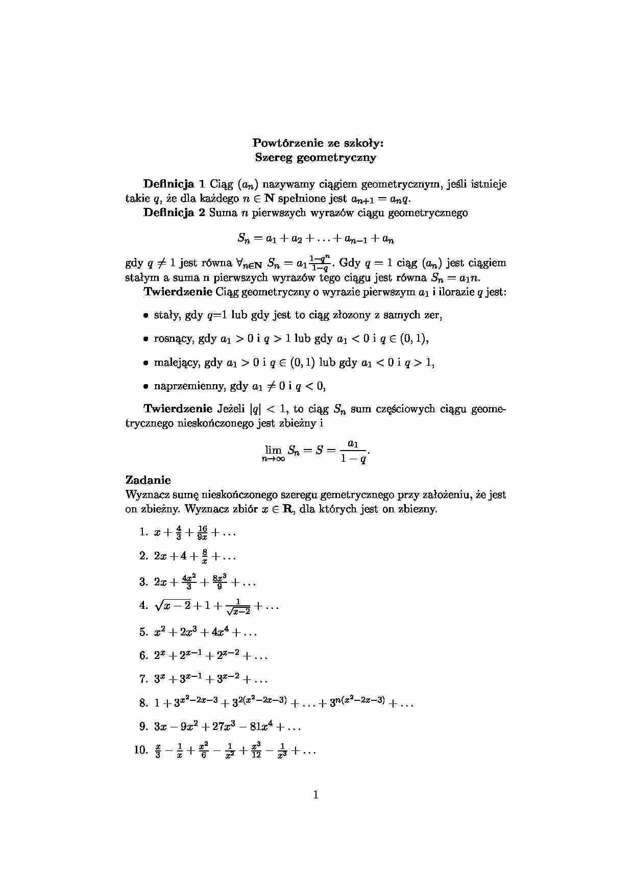 Szereg Geometryczny - definicja  - strona 1