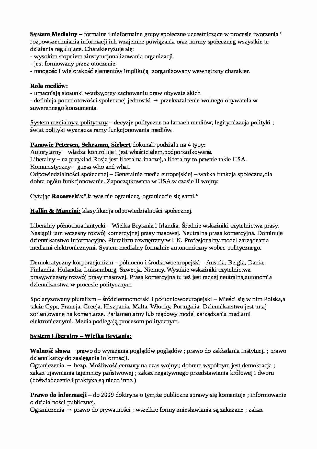 Systemy Medialne - rola i zagadnienia - strona 1