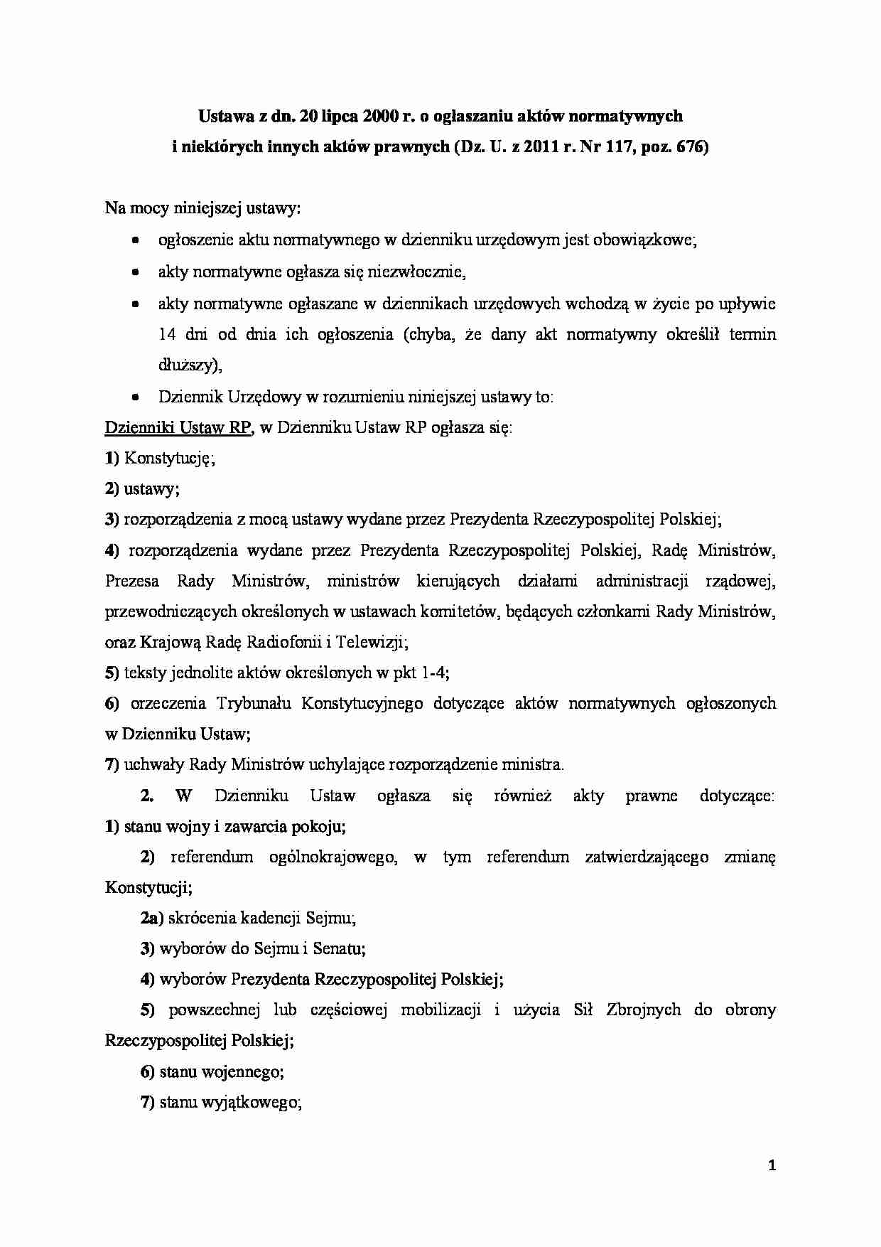 Ogłaszanie aktów normatywnych - Dziennik urzędowy - strona 1