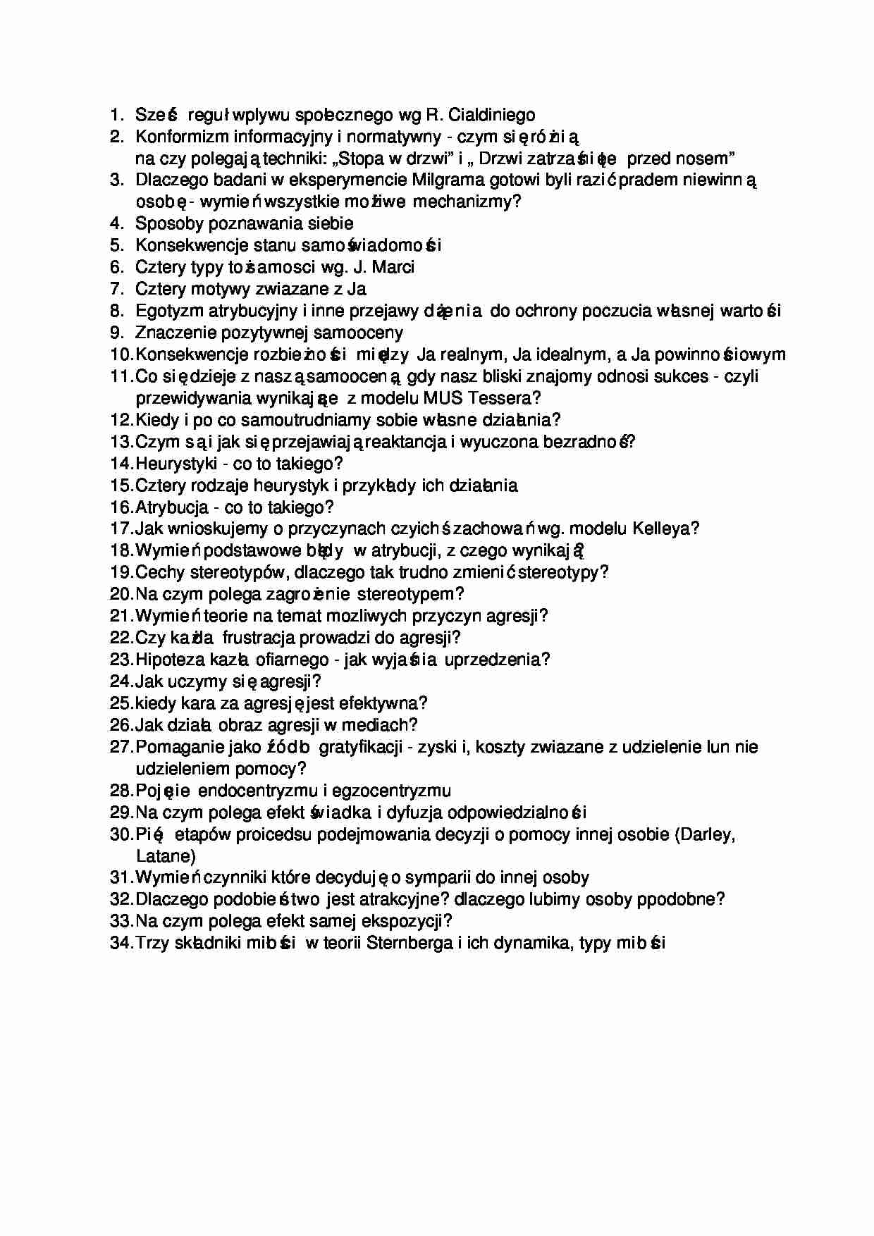 Podstawy psychologii - pytania egzaminacyjne - strona 1