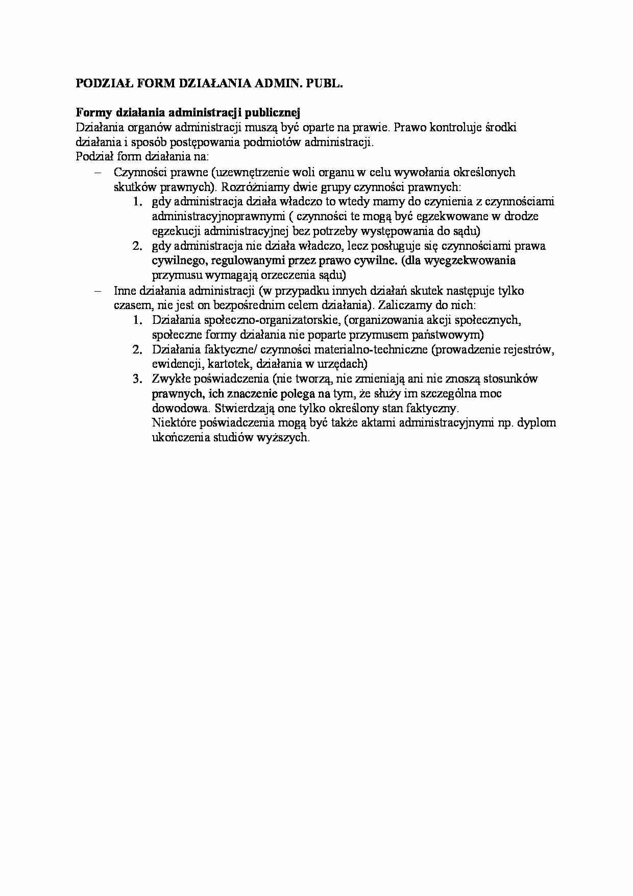 Podział form działania administracji publicznej - strona 1