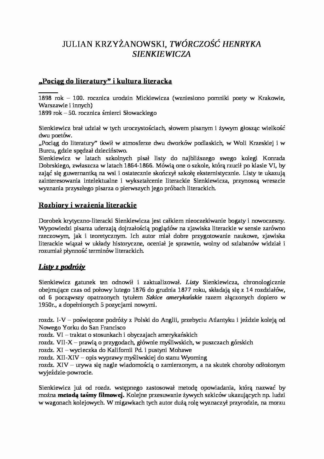 Julian Krzyżanowski - twórczość Henryka Sienkiewicza - strona 1