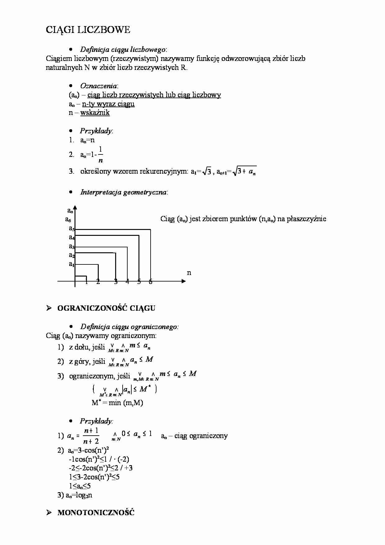 Matematyka - ciągi liczbowe - definicje i interpretacja - strona 1