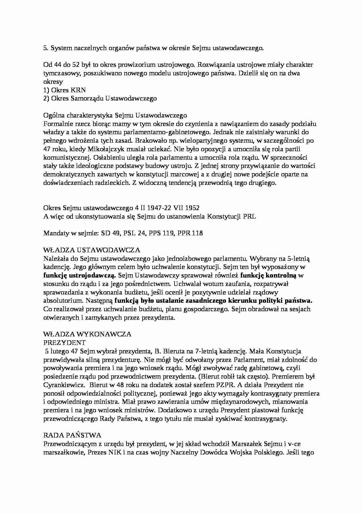 Organy państwa w okresie Sejmu ustawodawczego - strona 1