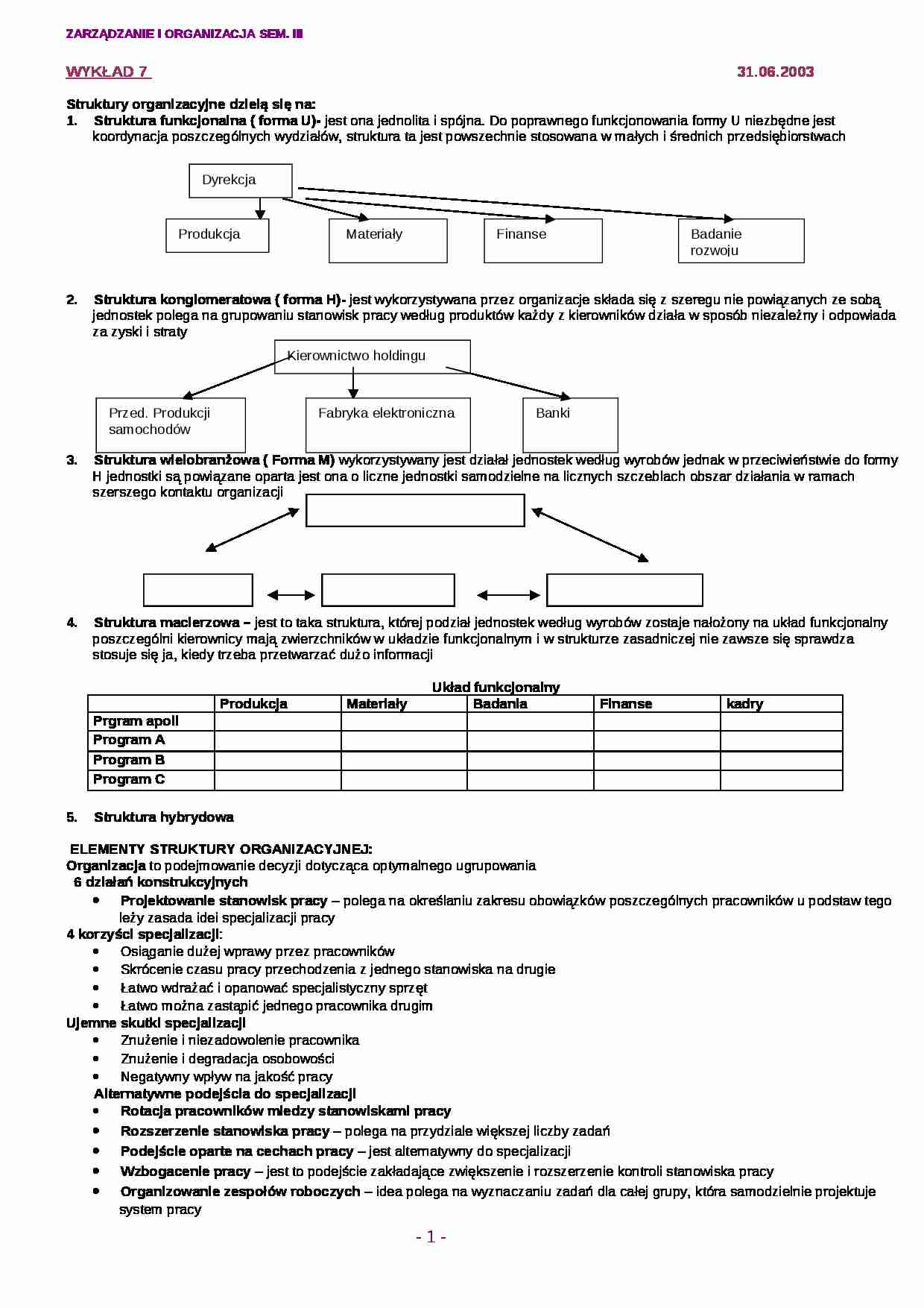 Typologia struktur organizacyjnych  - strona 1