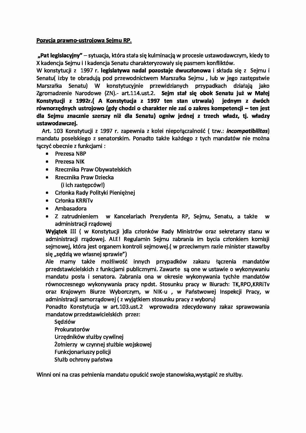 Pozycja prawno-ustrojowa Sejmu RP - strona 1