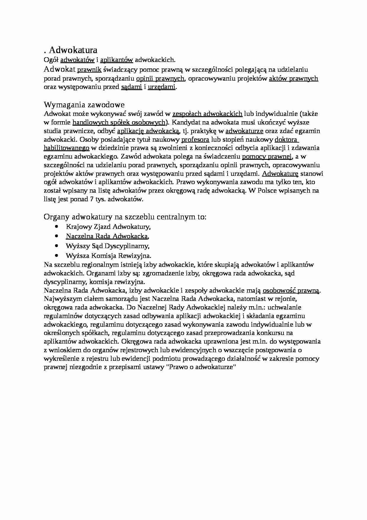 Adwokatura -   Wymagania zawodowe  - strona 1