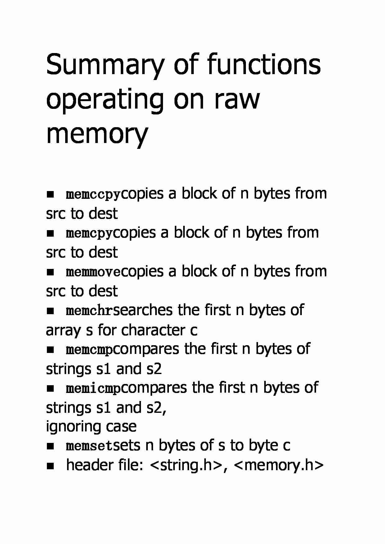 Summary of functions operating on raw memory - strona 1