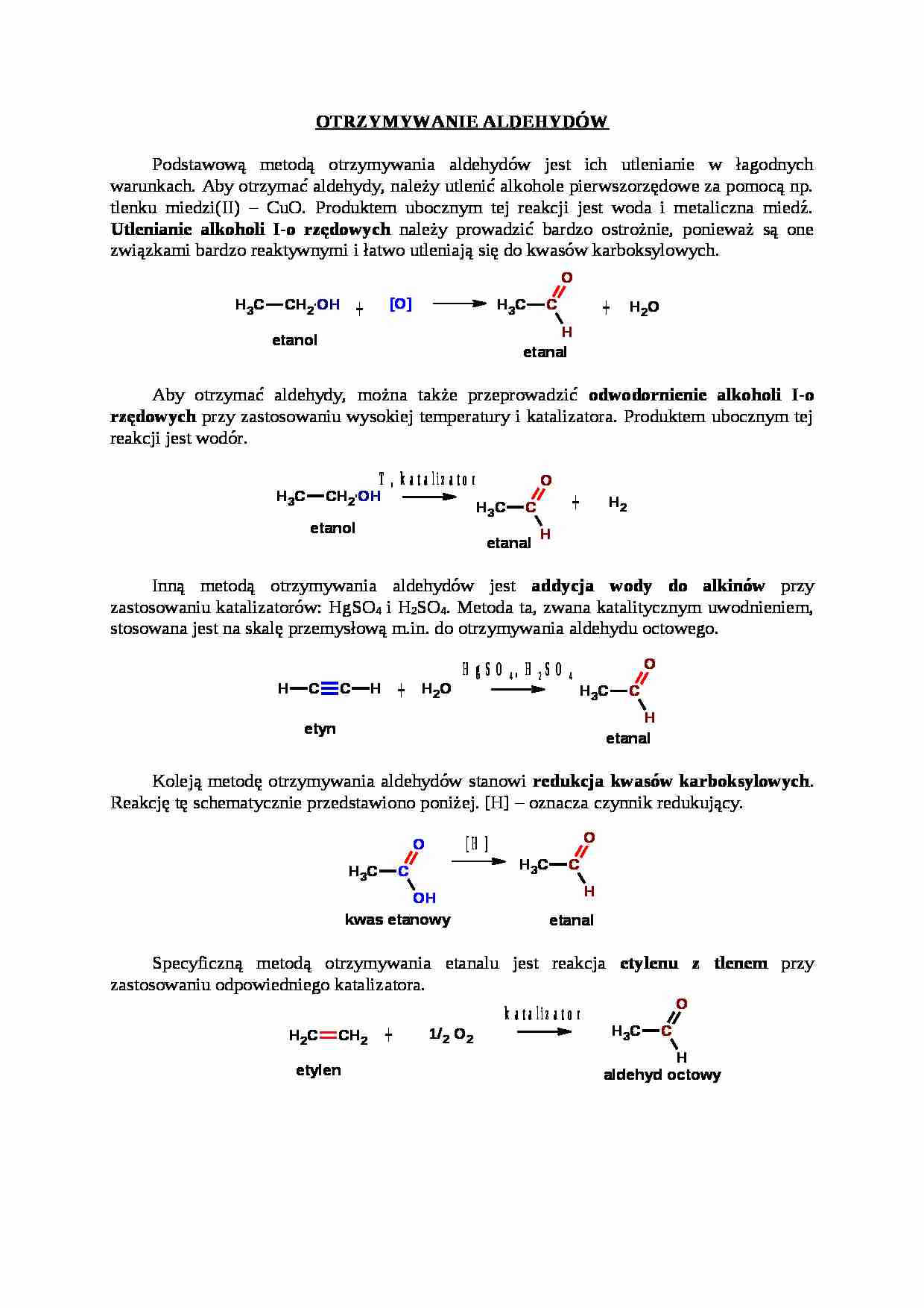 Aldehydy - otrzymywanie - strona 1