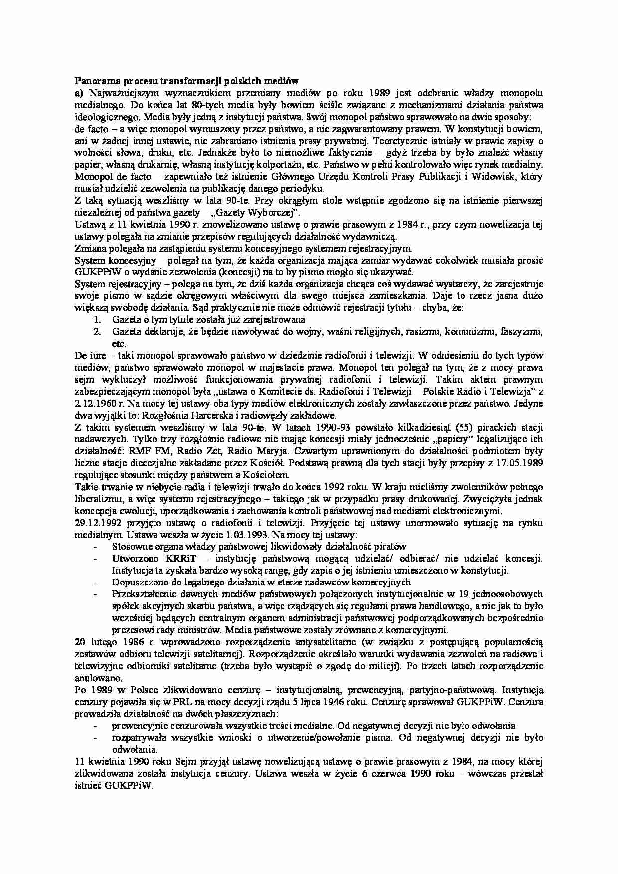 Panorama procesu transformacji polskich mediów - strona 1