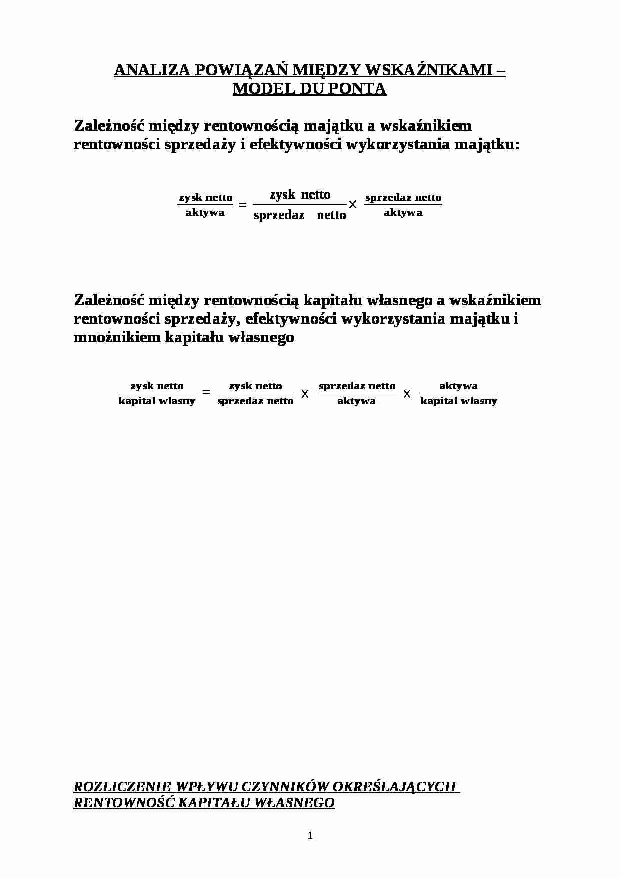 Analiza powiązań między wskaźnikami - model Du Ponta - strona 1