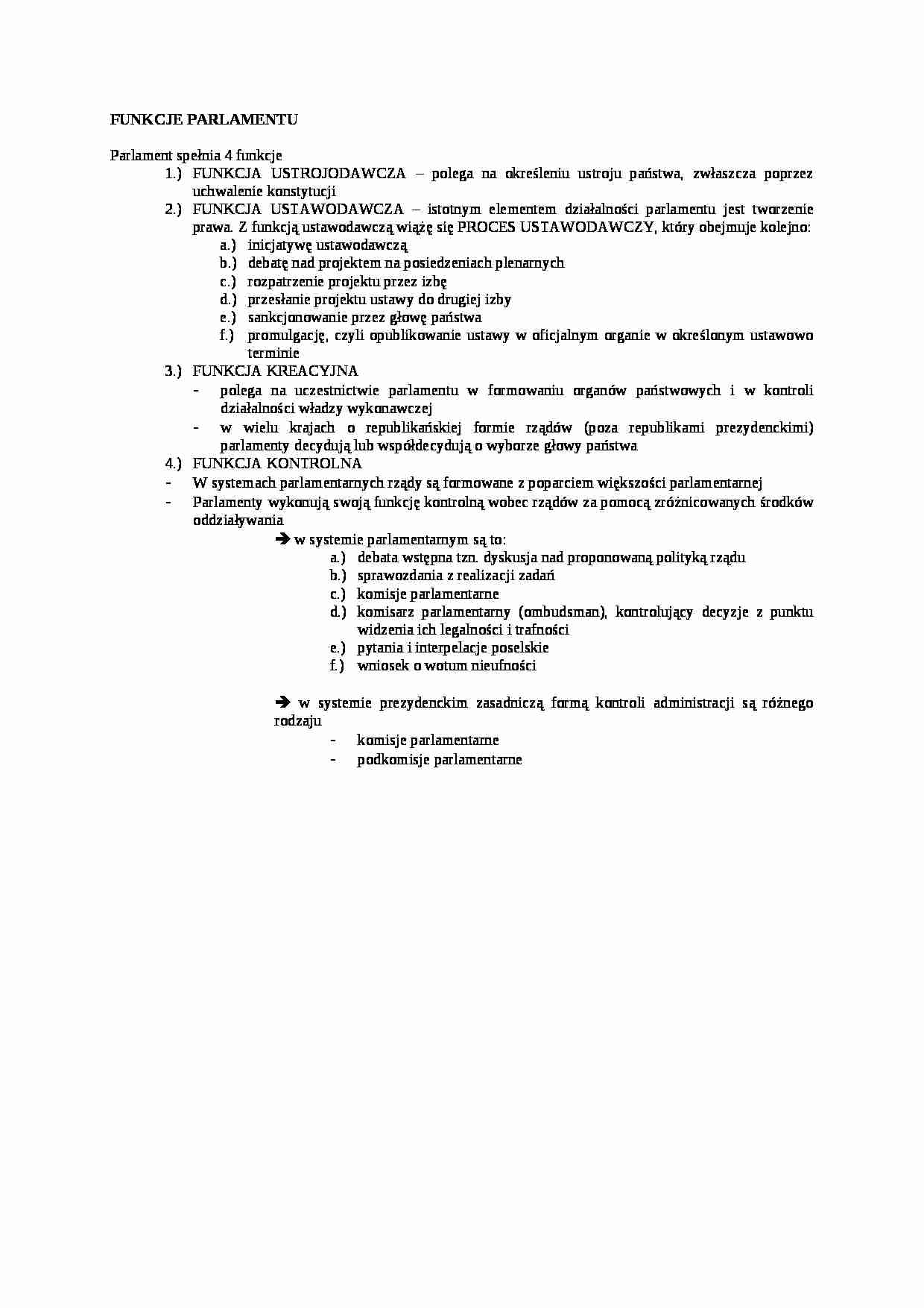 Funkcje parlamentu - FUNKCJA USTAWODAWCZA  - strona 1